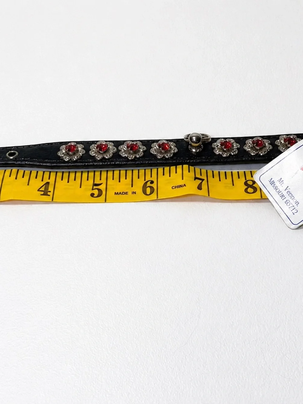 Collar Craft Black Faux Leather with Red Rhinestones in Floral Studs | Size 12